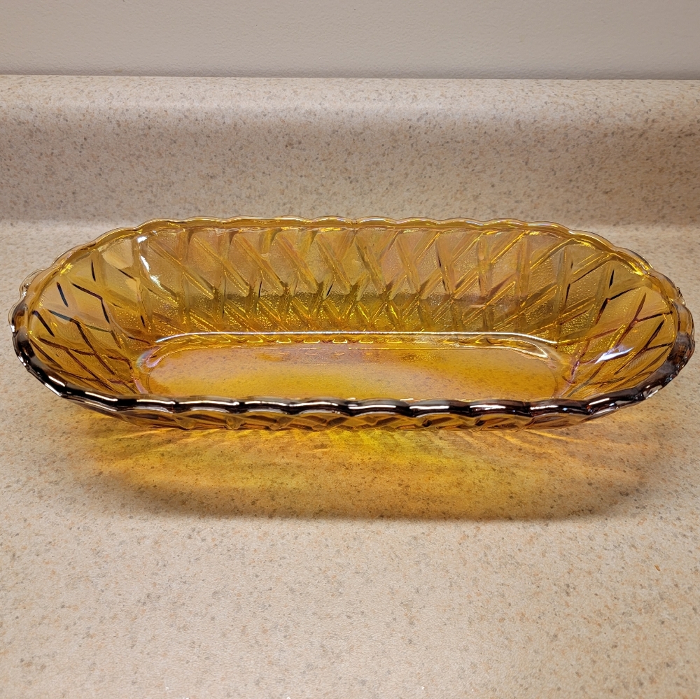 Basket Weave Carnival Glass Dish
